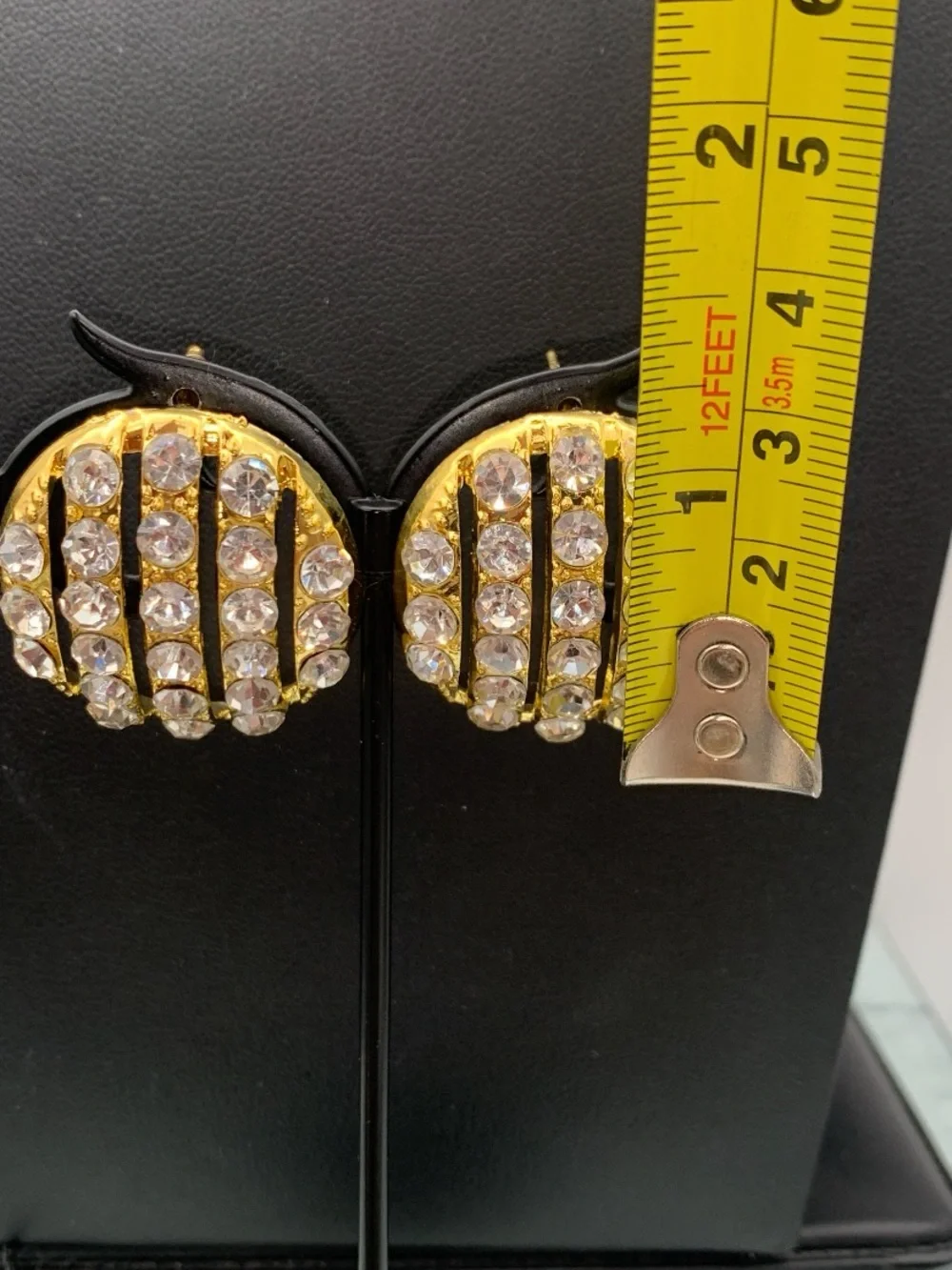 Chunky Gold tone Crystal Stripe pierced Earrings